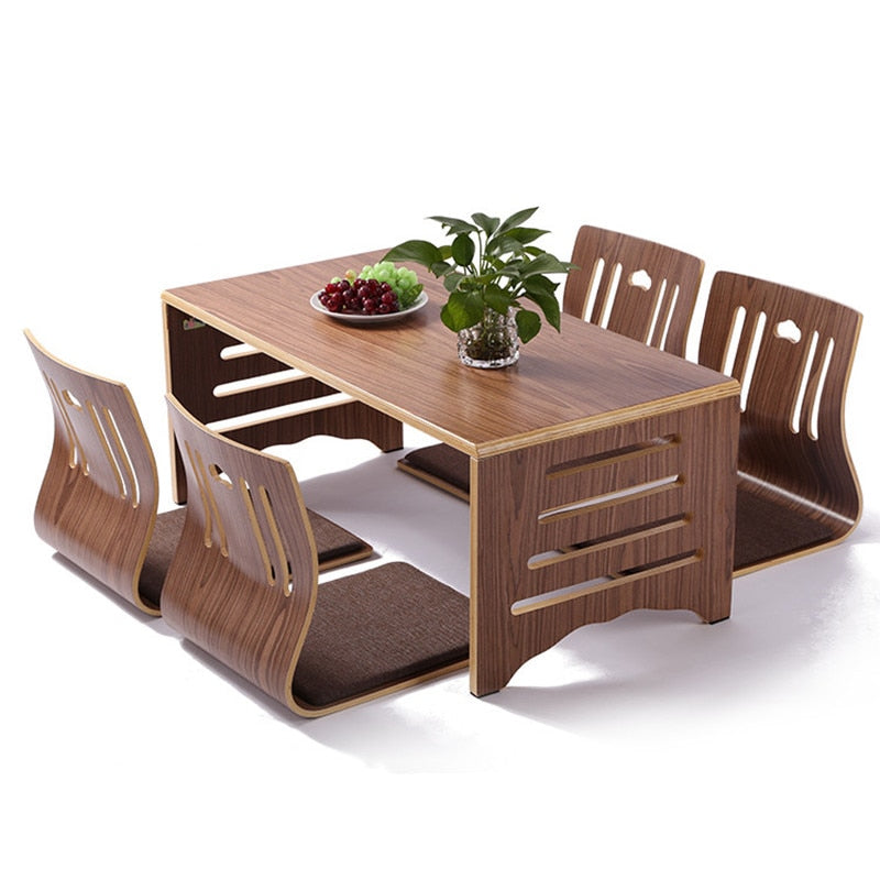 Table Sets 5pcs Tisch Set Modern Japanese Style Dining Table and Chair Floor Low Foldable Dining Room Sets