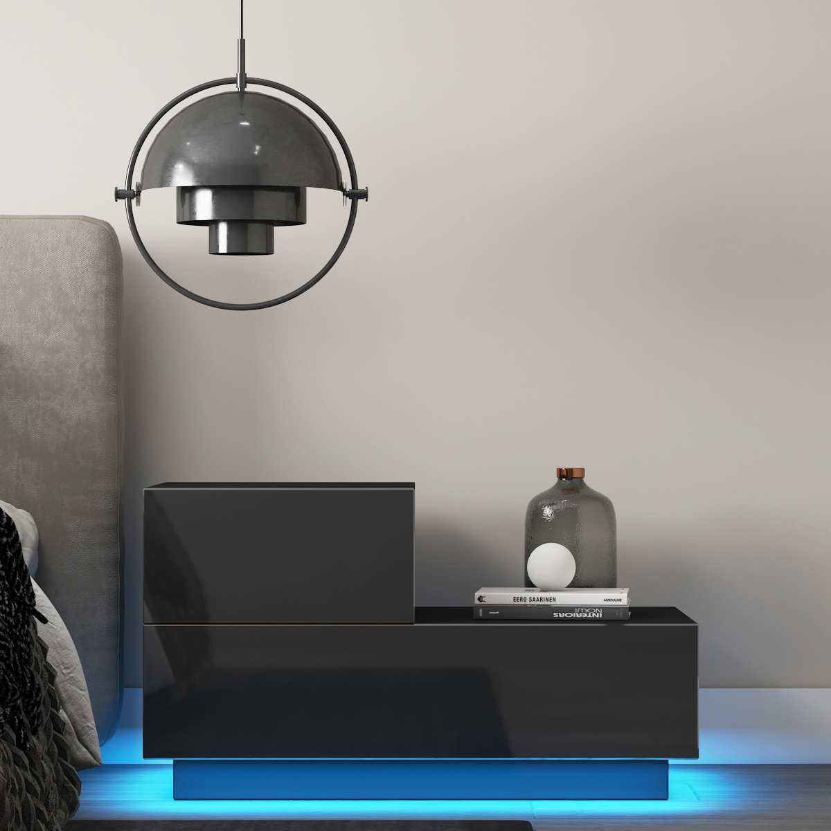 Mesita de noche Muebles de dormitorio modernos Mesitas de noche LED RGB