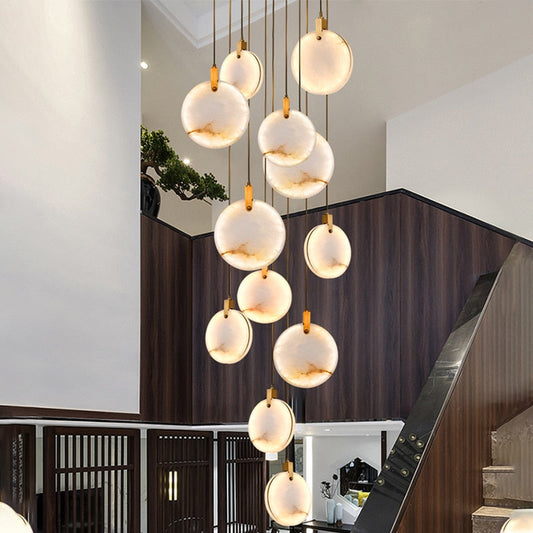 Chandeliers Marble Crystal LED Lights For Staircase Living Room Luxury Round Cristal Hanging Lights