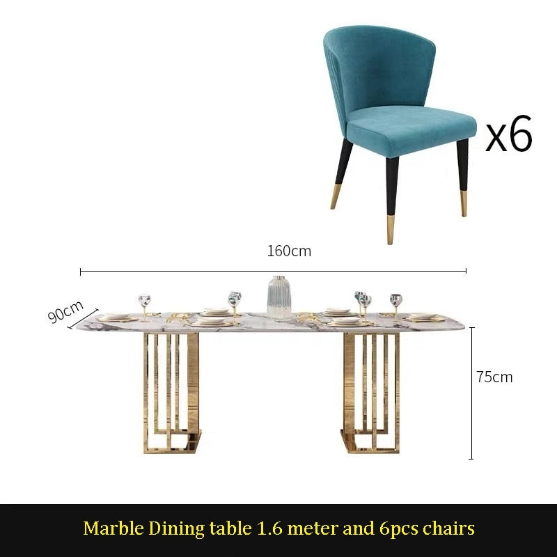 Dining Table Set Marble Stone Top Stainless Steel Leg Esstisch Set Rectangular Style Tables Sets