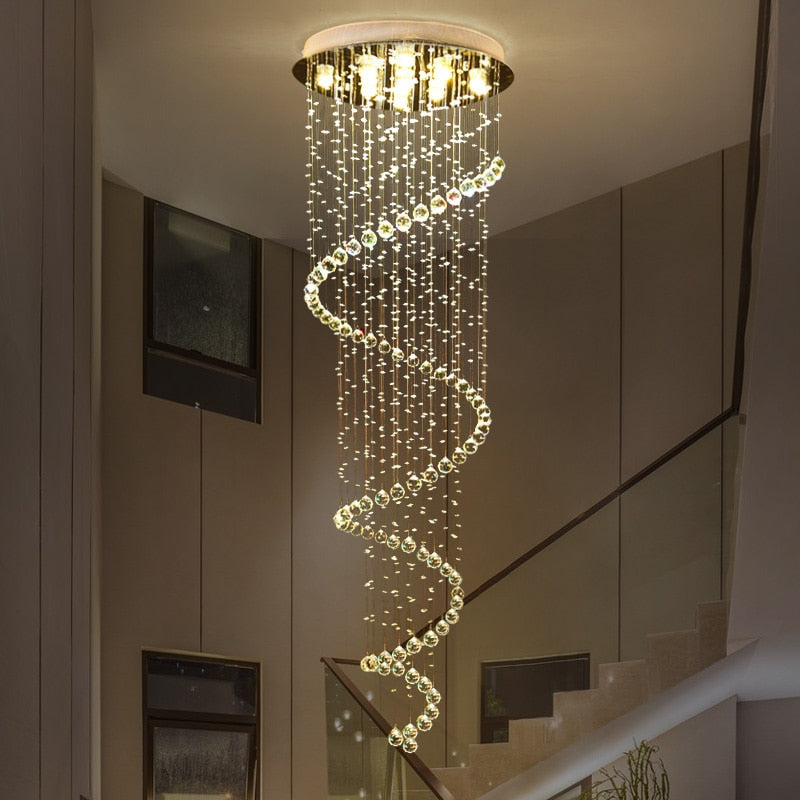 Chandelier New LED K9 Crystal Lights Long Staircase Chandeliers