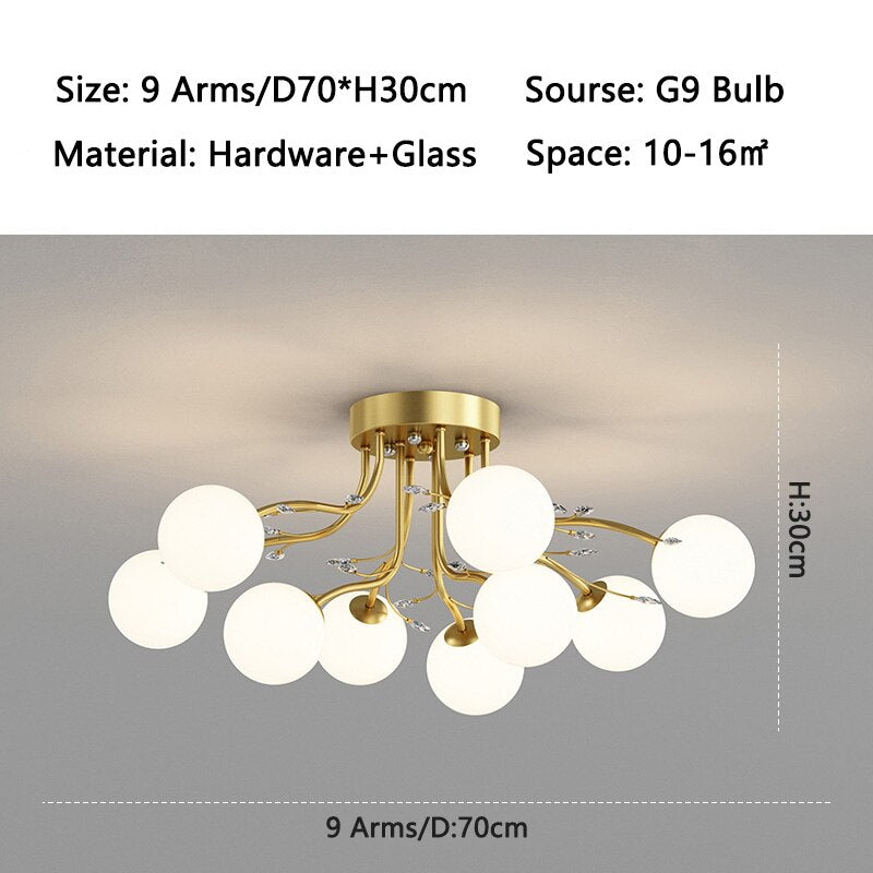Lámpara de araña con bola de cristal nórdica G9, luces de techo Led, lámparas de techo de cristal, candelabros