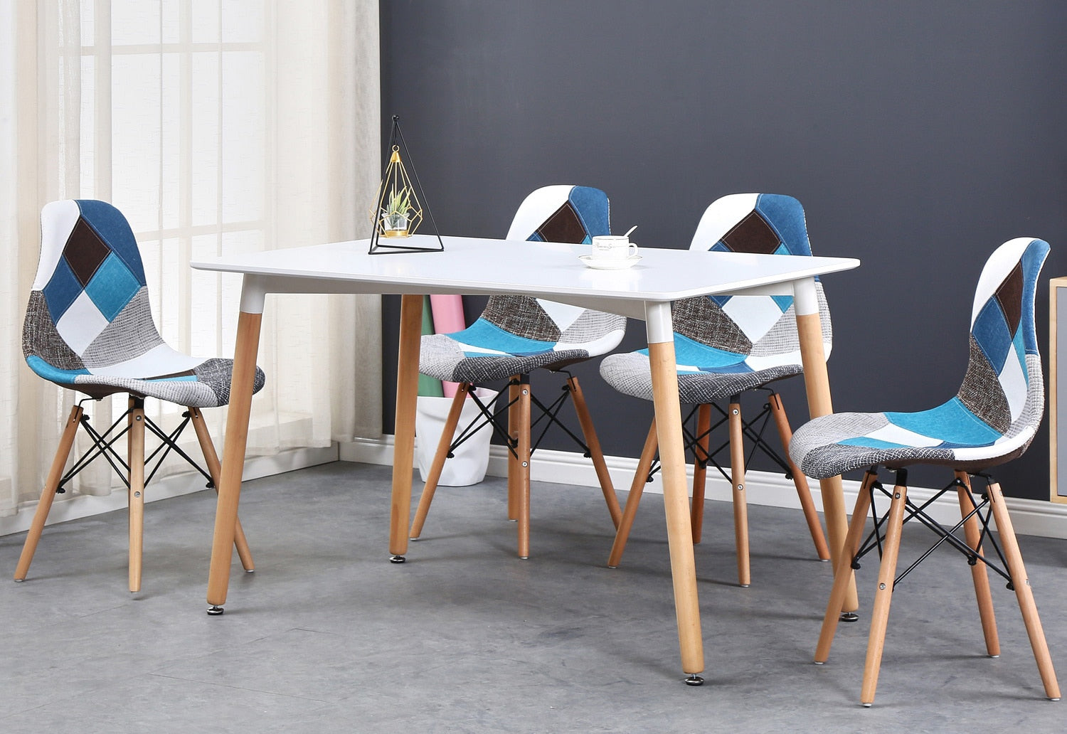 Dining Chairs Patchwork Fabric Nordic Round Esszimmerstühle Metal Bracket Chairs Sets