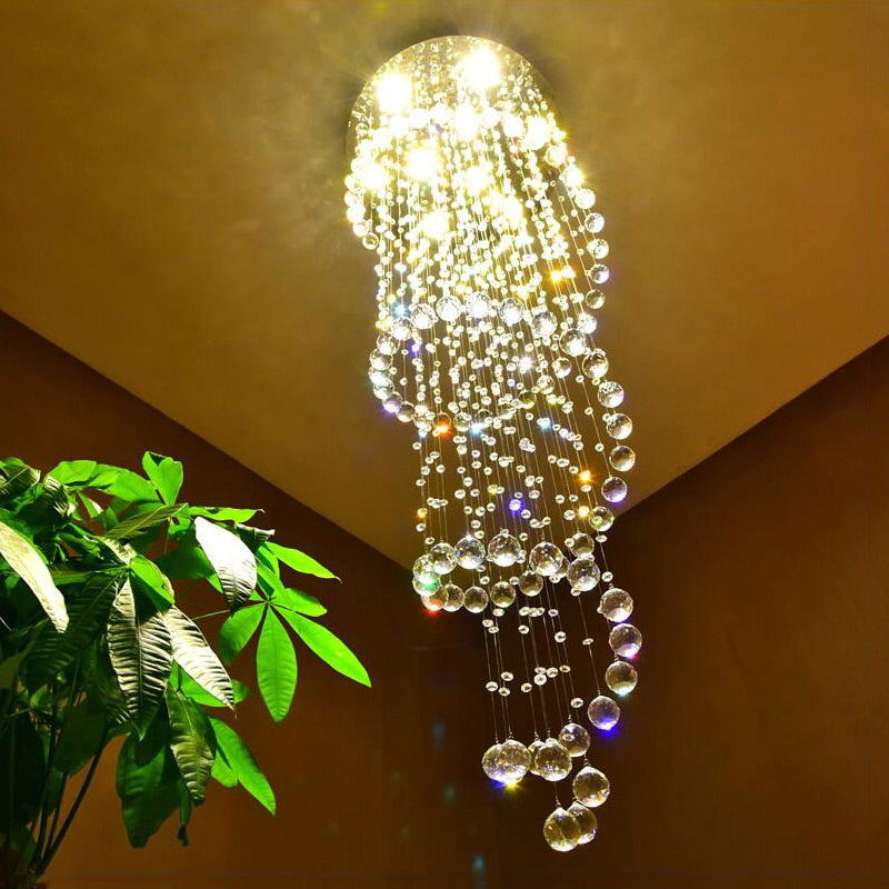 Chandelier New LED K9 Crystal Lights Long Staircase Chandeliers
