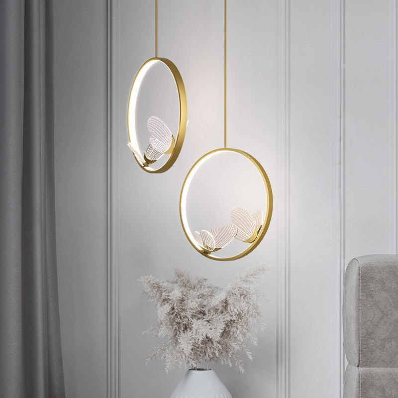 Pendant Light Led Creative Butterfly Bedside Hanging Modern Nordic Gold Ring Pendant Lights