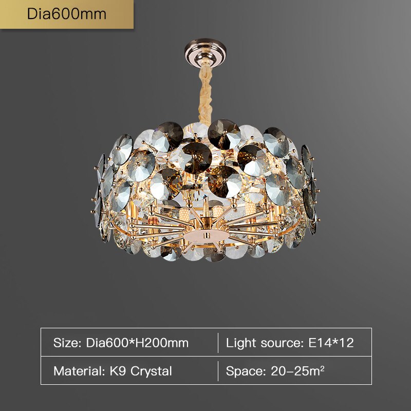 Chandelier Lighting For Living Room Smoke Gray Crystal Lamps Round Chains Chandeliers