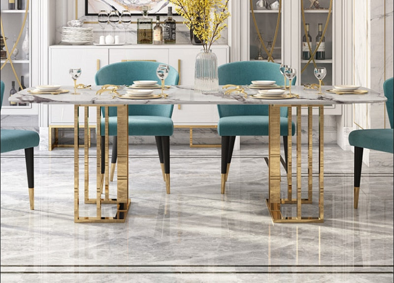Dining Table Set Marble Stone Top Stainless Steel Leg Esstisch Set Rectangular Style Tables Sets