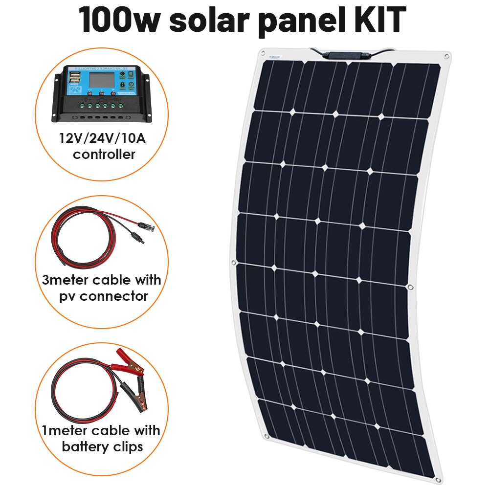 Solar Panel Complete Energy Kit Photovoltaic Flexible Set Battery Motorhome Charger