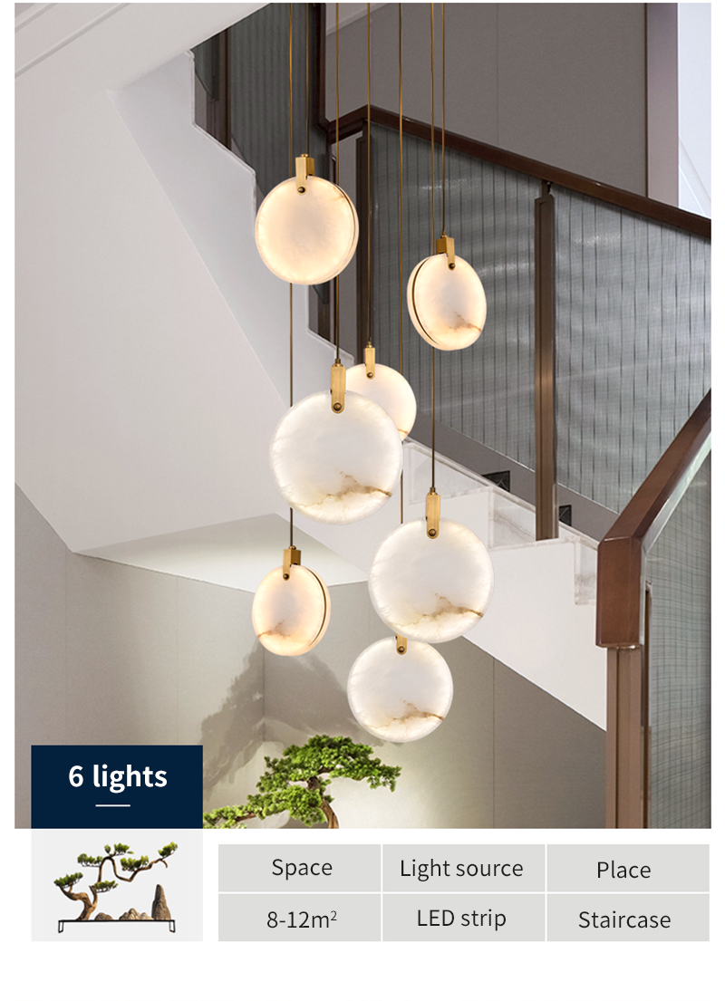 Lustres en marbre cristal LED lumières pour escalier salon luxe rond Cristal suspendus lumières