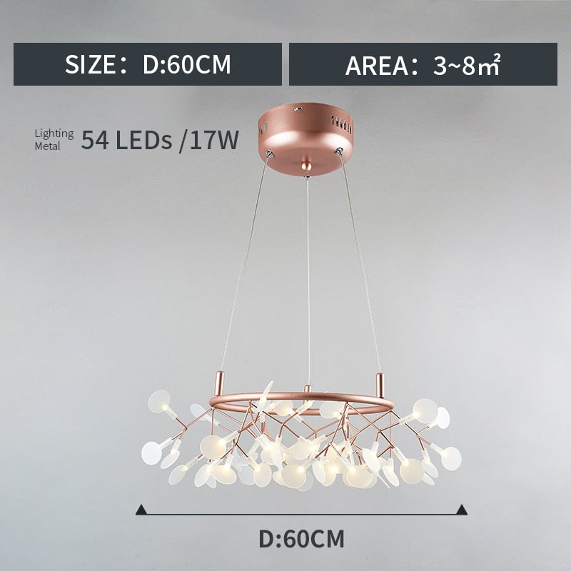 Chandelier Firefly LED Light Stylish Tree Branch Metal Round Living Room Lights Chandeliers
