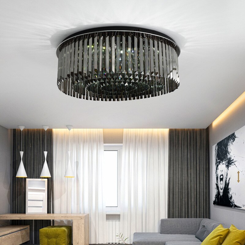 Chandelier Crystal Round Smoky Gray Lamps Chandeliers