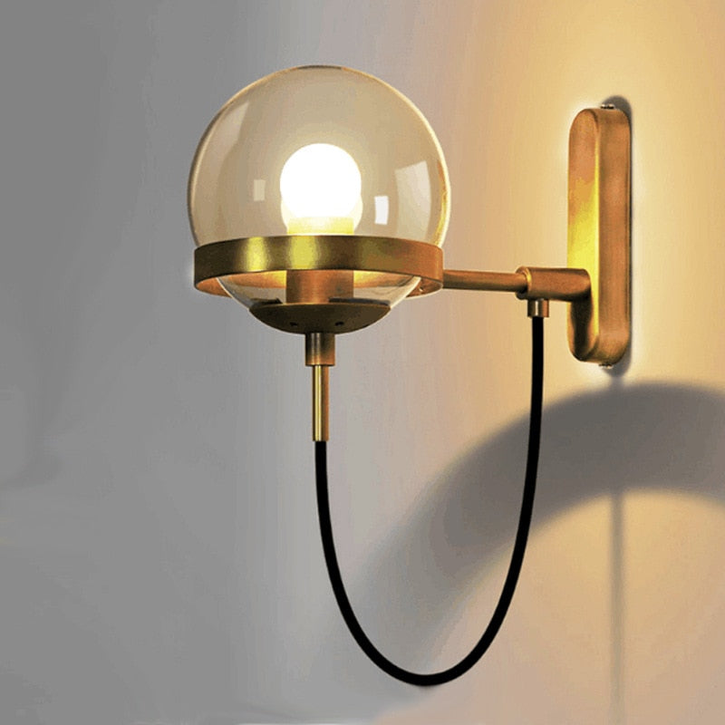 Lámparas de pared Aplique de bola de cristal moderno Luces de pared doradas de bronce