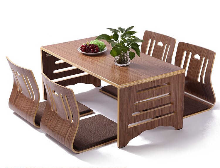 Table Sets 5pcs Tisch Set Modern Japanese Style Dining Table and Chair Floor Low Foldable Dining Room Sets