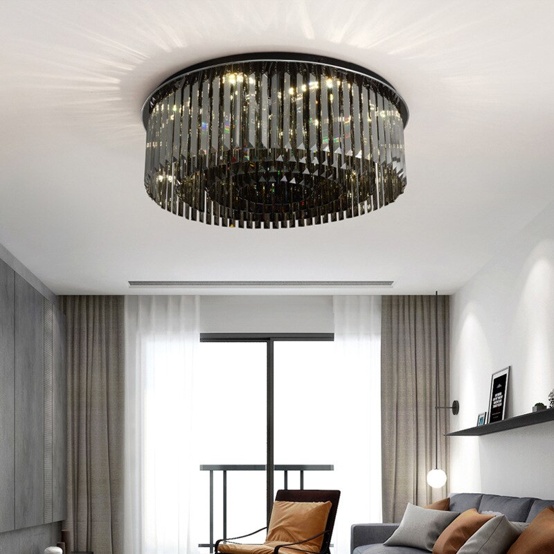 Chandelier Crystal Round Smoky Gray Lamps Chandeliers