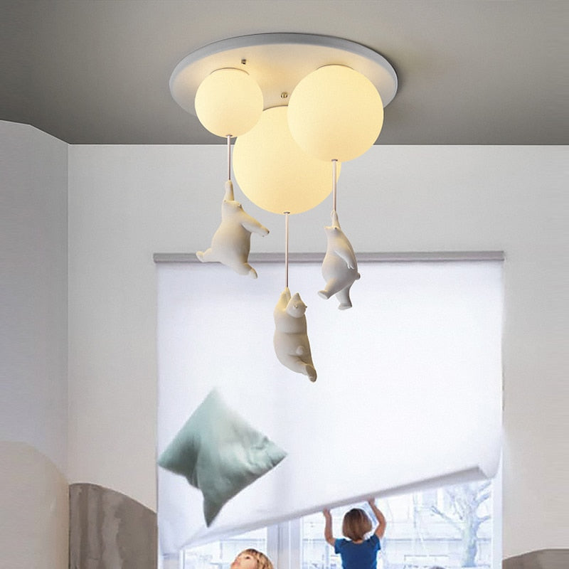 Children's Room Lighting Modern Cartoon Bear Ceiling Lights Balloon Glass Lights