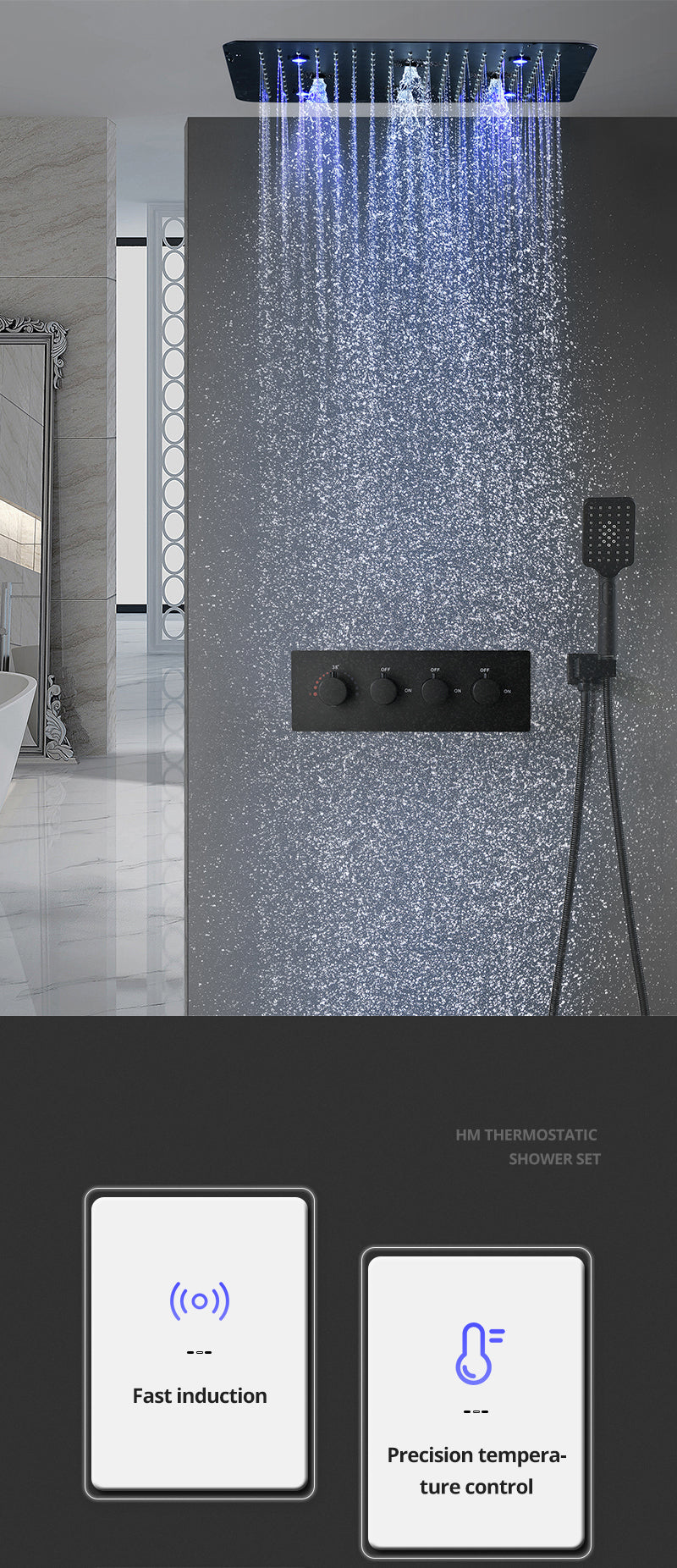 Systèmes de douche Duschsystem 20 Zoll Quadrat LED Licht Système de douche