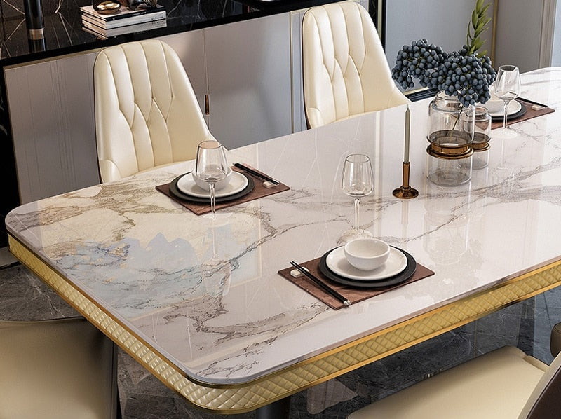 Dining Table Set Italian Luxury Design Marble Top Esstisch-Set Metal Legs Tables