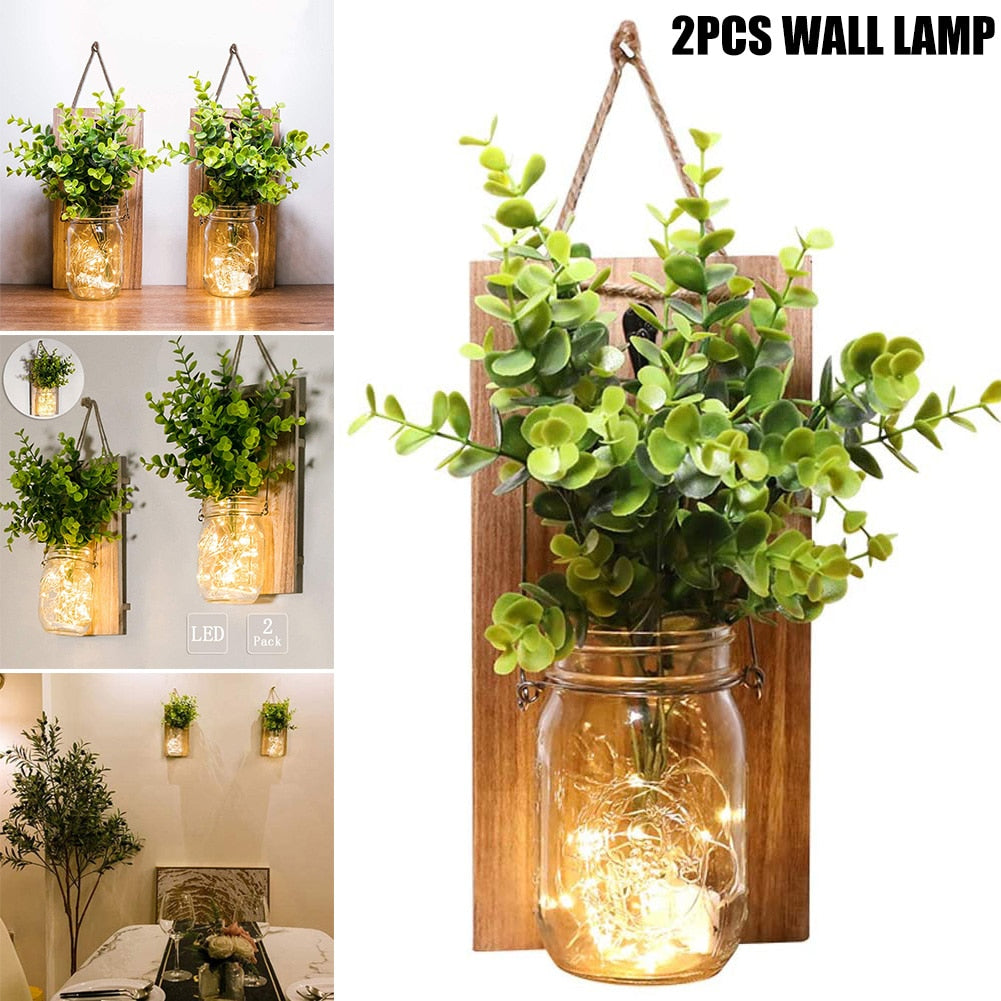 Wall Lamps Jar Sconces Rustic Wall LED Lights Green Plant Interior Decoration Wall Lights