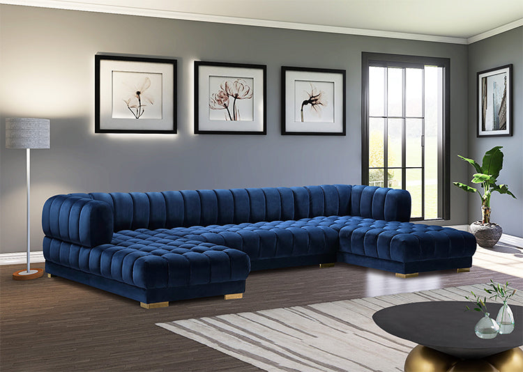 Fall Winter Modern Home Furniture 7 Seater U Shaped Sofa Green Blue White Velvet Sectional Sofa Set