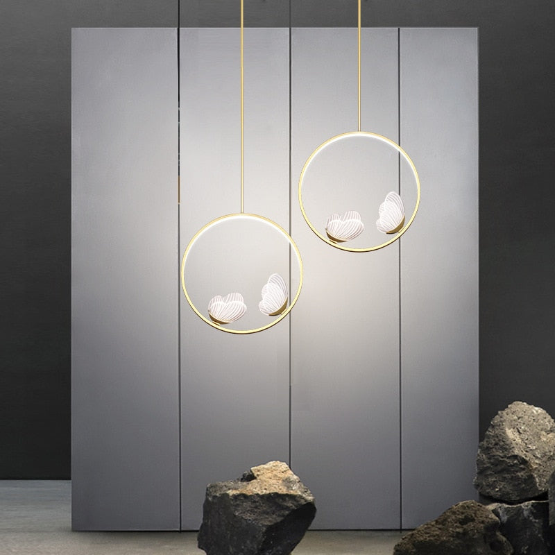 Pendant Light Led Creative Butterfly Bedside Hanging Modern Nordic Gold Ring Pendant Lights