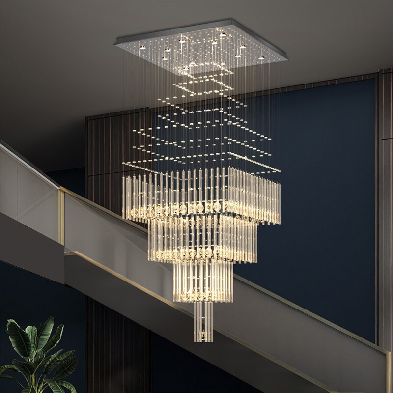 Chandelier Living Room Crystal Hanging Lamp Square Base Light Loft Cristal Lustre Chandeliers