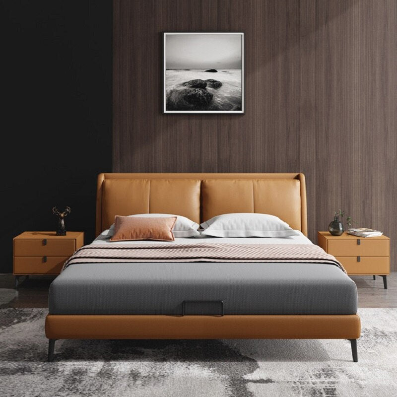 Master Bedroom Bed Italian Minimalist Leather Double Bed Luxury Nordic Soft Bed Sets