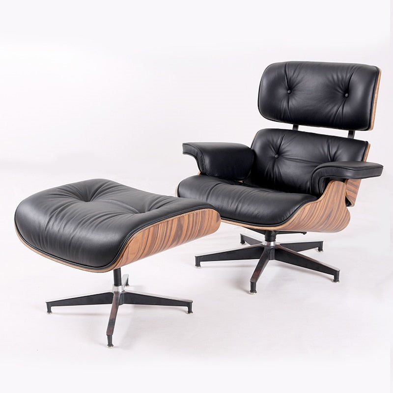Fauteuil de luxe chaise longue confortable Sessel salon pivotant en cuir palissandre chaise à oreilles