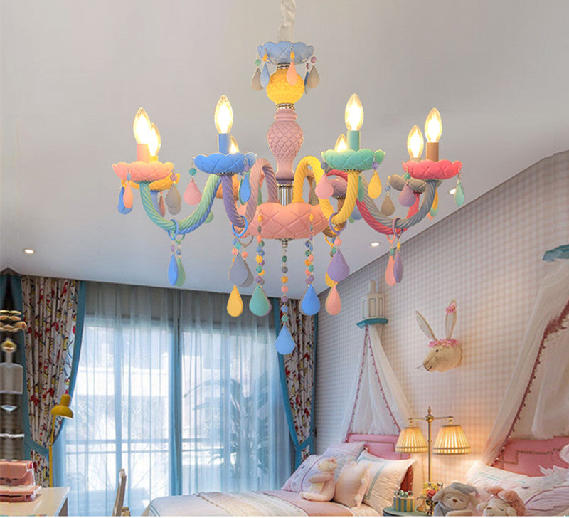 Children's Room Lighting Modern Rainbow LED Crystal European Lustres Kids Makaron Room Lights