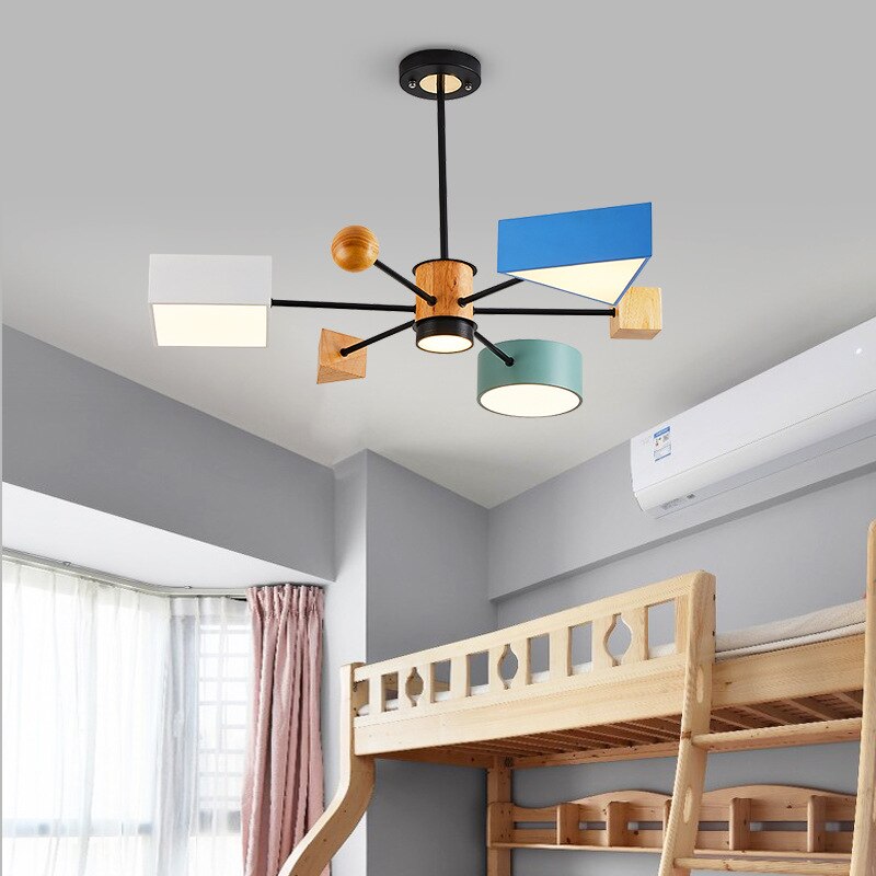 Children's Room Lighting Nordic Wooden Pendant Lamp Kids Pendant Lights 