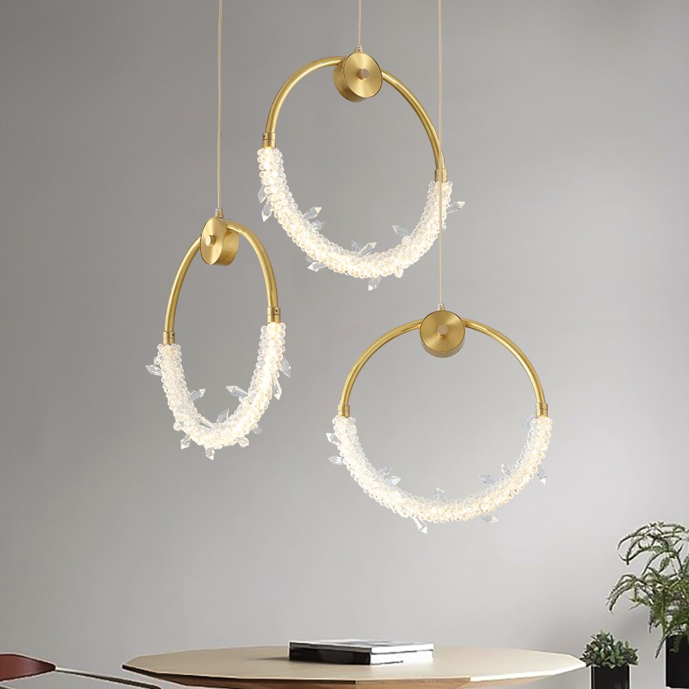 Chandelier Dinning Room Crystal Gold Circle Living Light Fixture Lamps Chandeliers