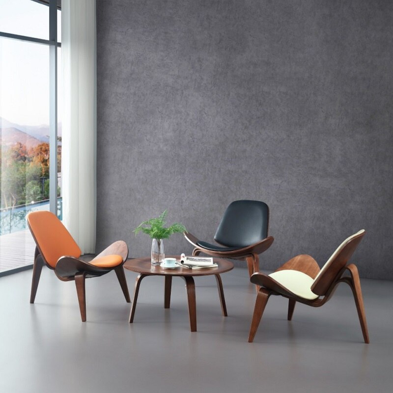 Panton préside la chaise Panton de luxe en forme de coquille rembourrée en cuir et en bois