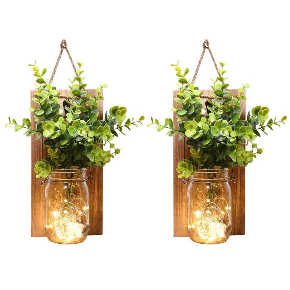 Wall Lamps Jar Sconces Rustic Wall LED Lights Green Plant Interior Decoration Wall Lights