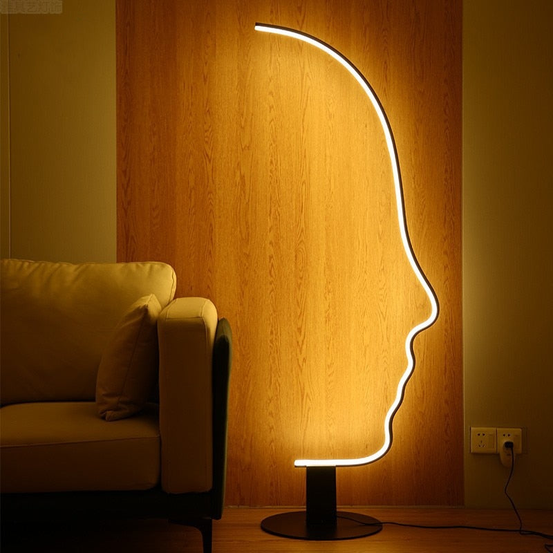 Floor Lamp Human Face Black Body LED Art Floor Lamp Home Decor Stehlampe