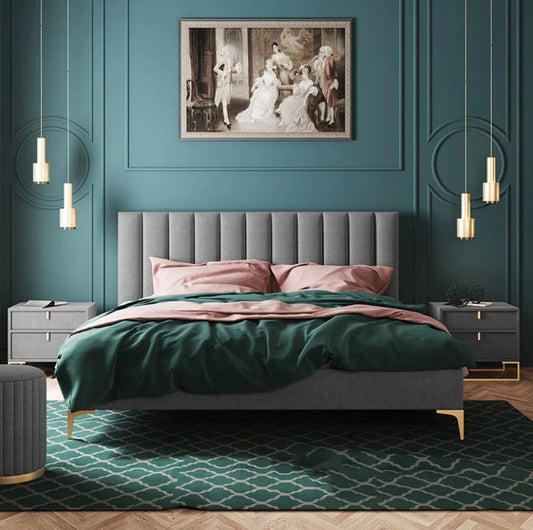 Cama Muebles modernos de lujo Juegos de dormitorio Camas de madera maciza de cuero doble con marco Camas-Betten