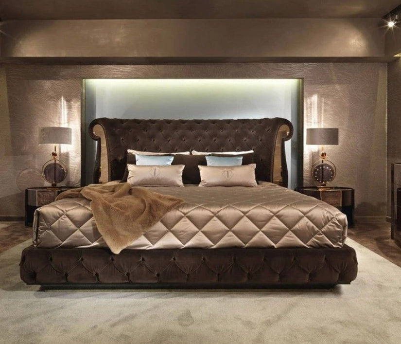 Italian Design Luxury King Size Beds Furniture Bedroom Leather King Betten With High Headboard 