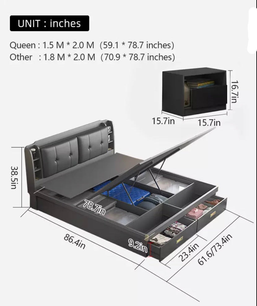 Double Beds Scandinavian Modern Minimalist Double Master Bedroom Bed Panel High Box Storage Betten