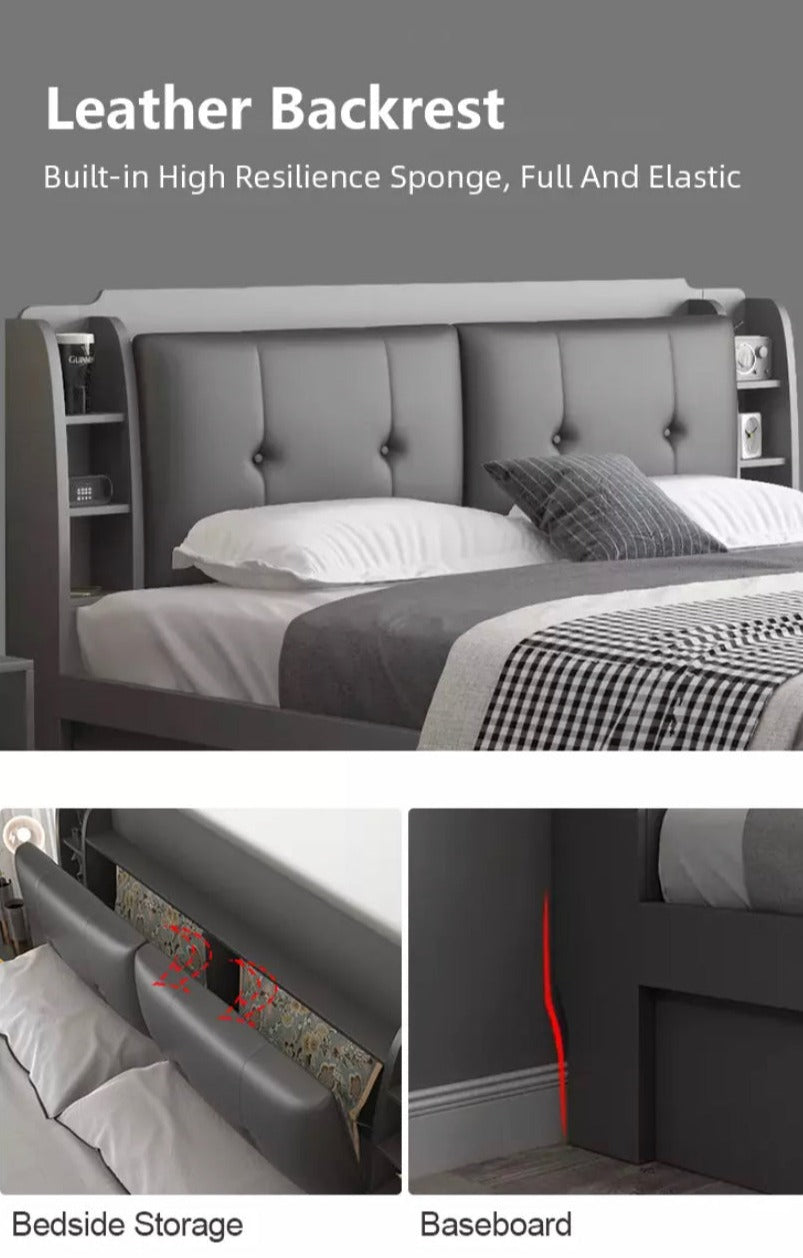 Double Beds Scandinavian Modern Minimalist Double Master Bedroom Bed Panel High Box Storage Betten