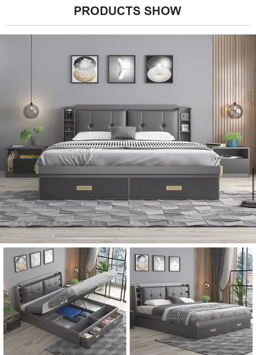 Double Beds Scandinavian Modern Minimalist Double Master Bedroom Bed Panel High Box Storage Betten