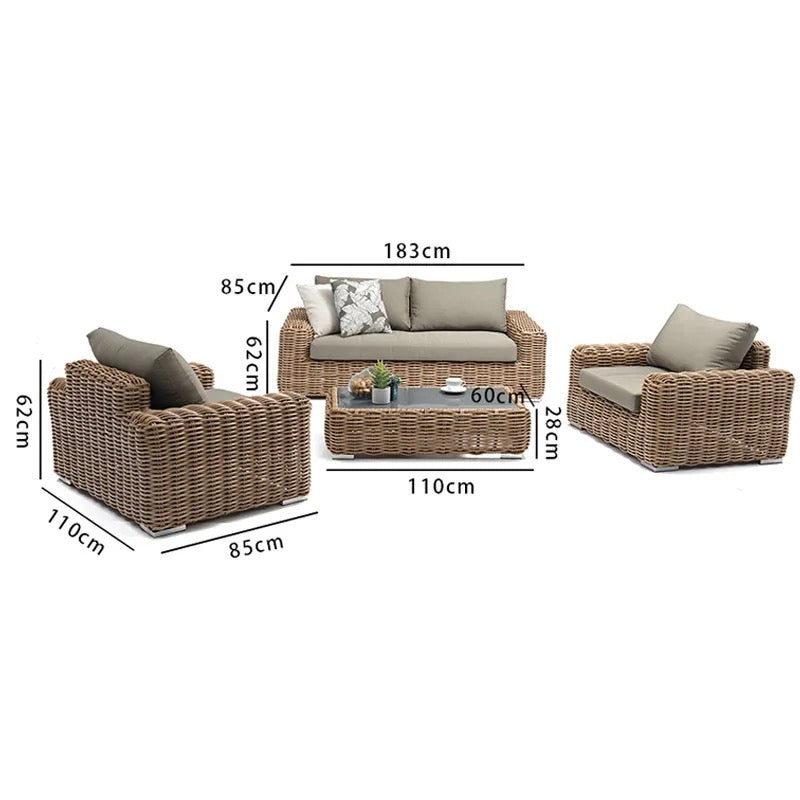 Outdoor Furniture Balcony Garden 4 Pieces Rattan Furniture Sets