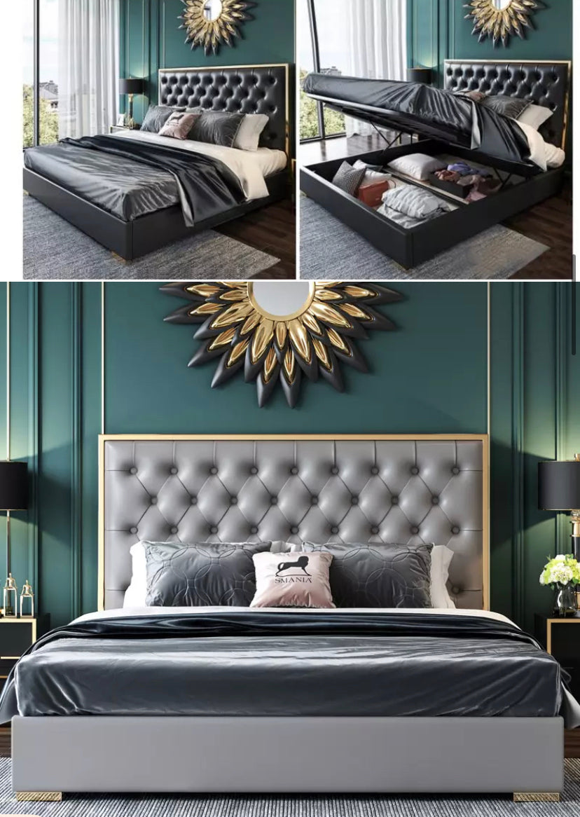 Lits King Size en cuir de luxe français, cadre de lit rembourré, meubles de chambre à coucher modernes 