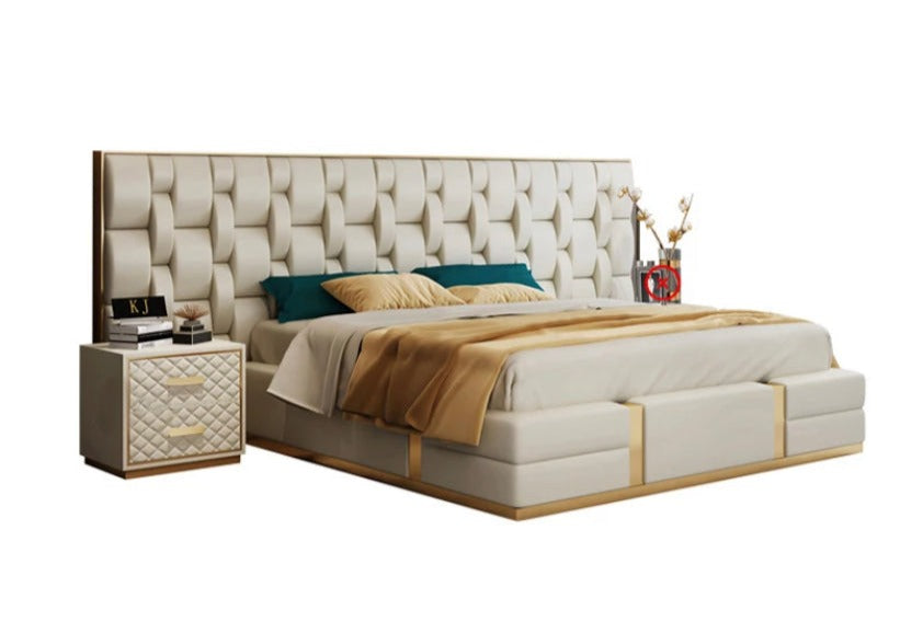 King Size Bed Modern Italian Designs Bedroom Furniture Upholstered Woven Pattern Leather Bett