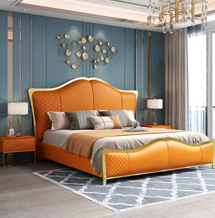 Italian Light Luxury Queen Size Beds Leather Bedroom Furniture Bett