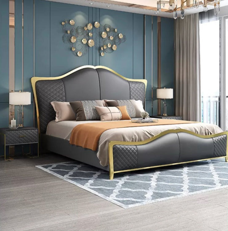 Italian Light Luxury Queen Size Beds Leather Bedroom Furniture Bett