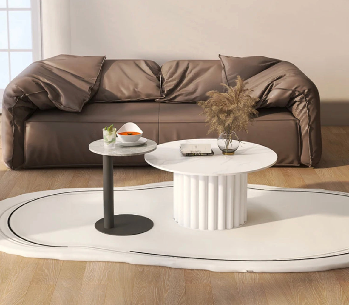 Ensemble de Table basse Design, plateau en ardoise, Table d'appoint ronde en marbre 