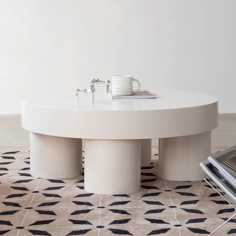 Table basse ronde en bois massif, Design éléphant, Table à thé de salon 