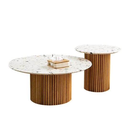 Mesas de té y café redondas de madera y mármol de lujo ligero