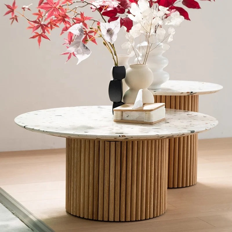 Light Luxury Marble Wood Round Art Coffee Tea Tables