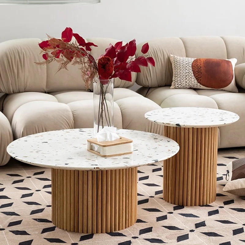 Tables à thé rondes en bois de marbre de luxe léger