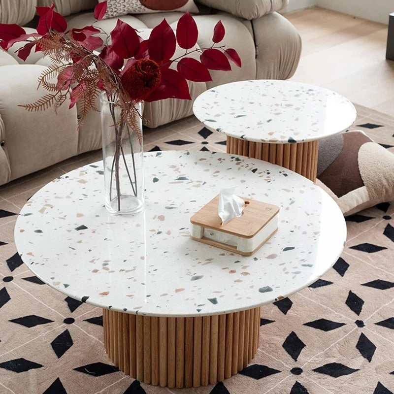 Light Luxury Marble Wood Round Art Coffee Tea Tables