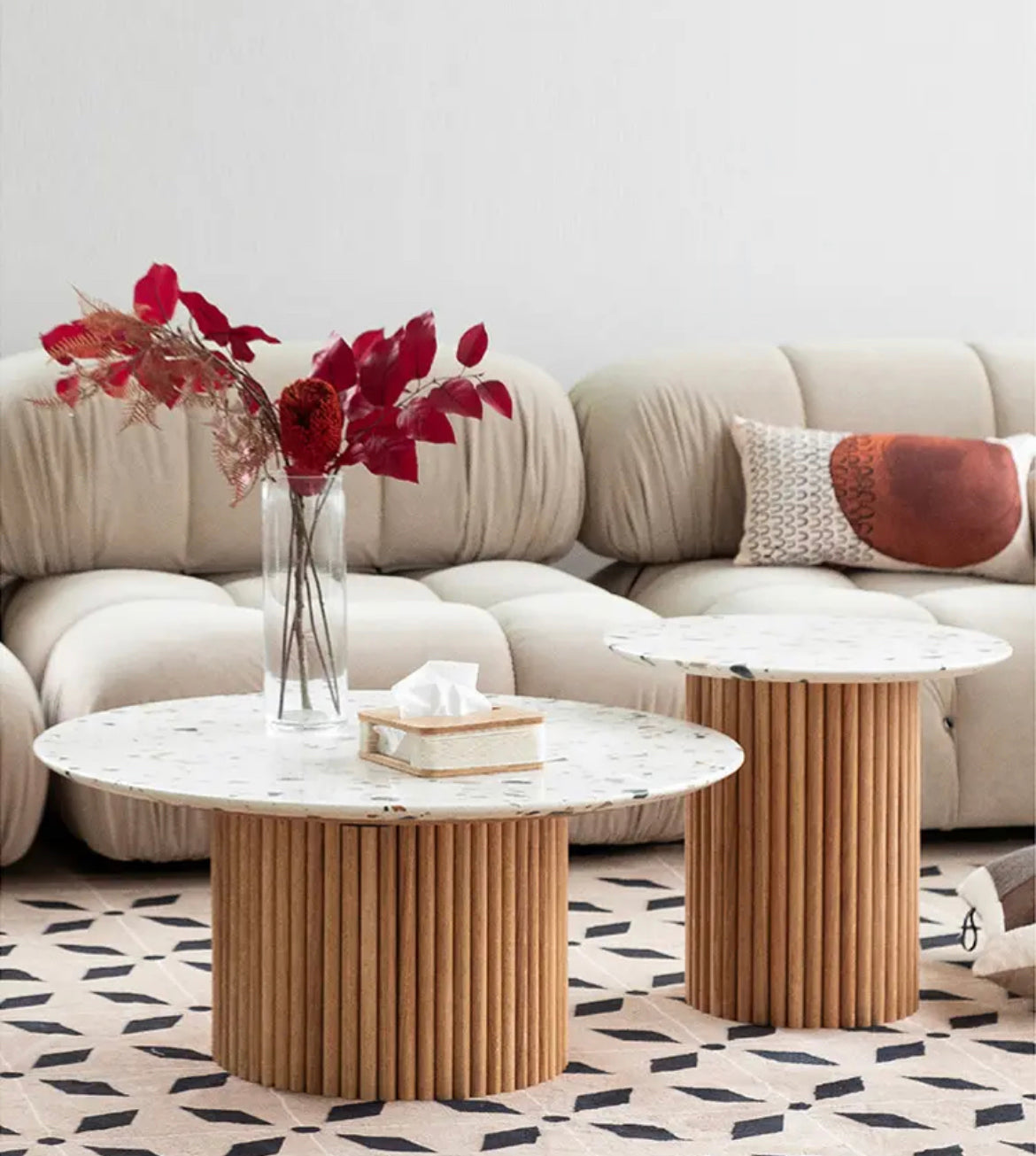Tables à thé rondes en bois de marbre de luxe léger
